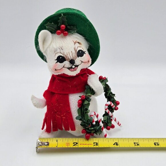 Annalee 2005 Christmas Mouse Green Hat Candy Canes Read - Picture 3 of 16
